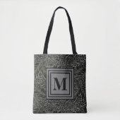Monogrammed Gray and Black William Morris Foliage Tote Bag (Voorkant)