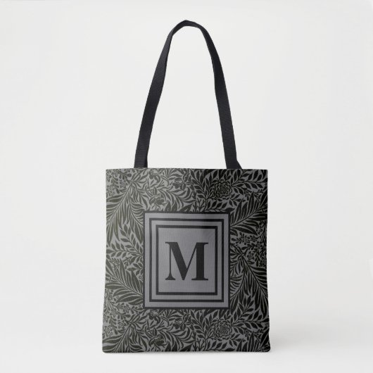 Monogrammed Gray and Black William Morris Foliage Tote Bag (Voorkant)
