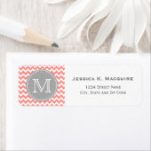Monogrammed Gray and Coral Pink Chevron Etiket (Insitu)