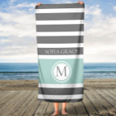 Monogrammed Gray and Mint Stripes Bath Towel Badhanddoek