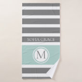 Monogrammed Gray and Mint Stripes Bath Towel Badhanddoek (Badhanddoek)