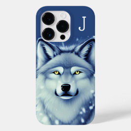 Monogrammed Gray and White Wolf Portret Case-Mate iPhone 14 Pro Hoesje