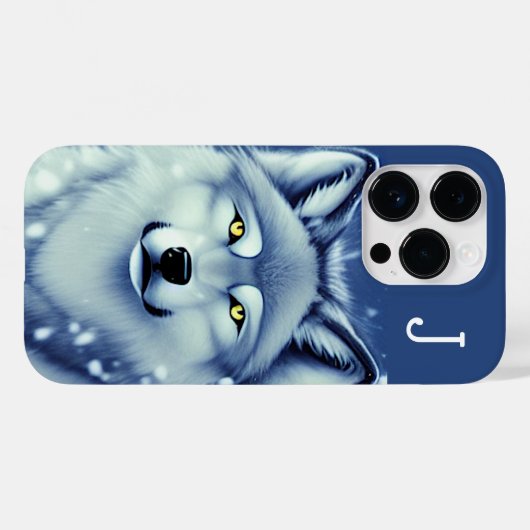Monogrammed Gray and White Wolf Portret Case-Mate iPhone Case (Achterkant (horizontaal))