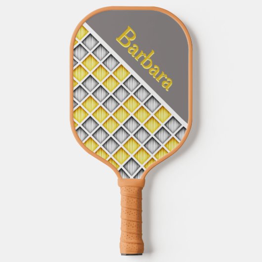 Monogrammed Gray And Yellow Pickleball Paddle (Voorkant)