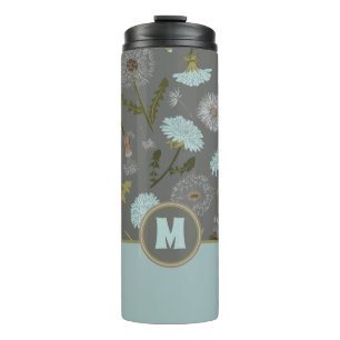 Monogrammed Gray Blue Dandelion Flowers Thermosbeker