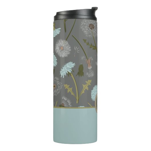 Monogrammed Gray Blue Dandelion Flowers Thermosbeker (Gedraaid links)