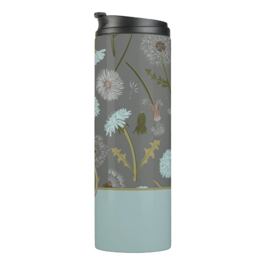 Monogrammed Gray Blue Dandelion Flowers Thermosbeker (Geroteerd rechts)
