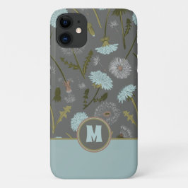 Monogrammed Gray Blue Dandelion Whimsical Flowers Case-Mate iPhone Case
