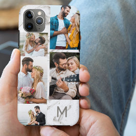 Monogrammed Gray Marmer 5 Foto Collage Case-Mate iPhone Case