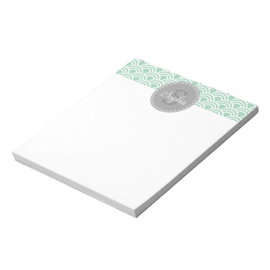 Monogrammed Gray Mint Modern Pattern Notitieblok (Linkerzijde)