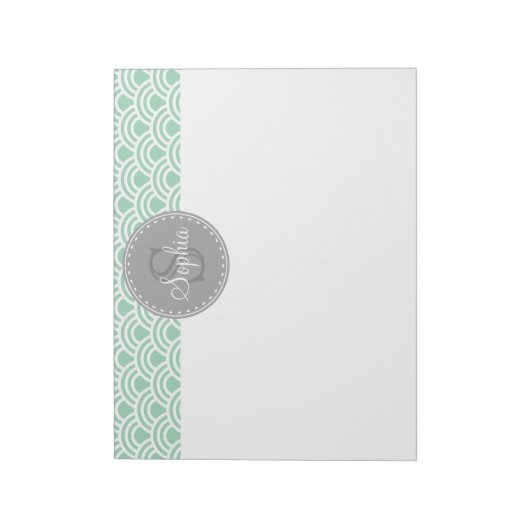 Monogrammed Gray Mint Modern Pattern Notitieblok (Linkerzijde)