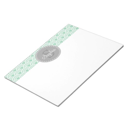 Monogrammed Gray Mint Modern Pattern Notitieblok (Schuin)