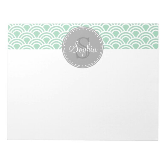 Monogrammed Gray Mint Modern Pattern Notitieblok (Voorkant)
