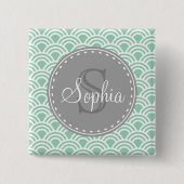 Monogrammed Gray Mint Modern Pattern Vierkante Button 5,1 Cm (Voorkant)