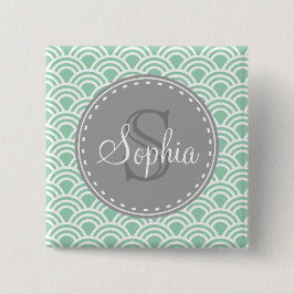 Monogrammed Gray Mint Modern Pattern Vierkante Button 5,1 Cm