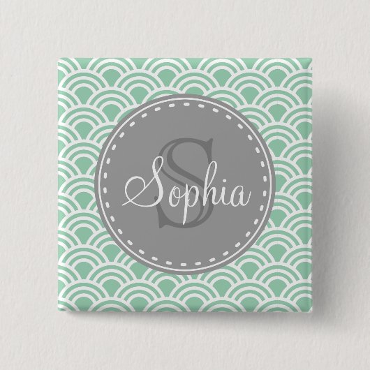 Monogrammed Gray Mint Modern Pattern Vierkante Button 5,1 Cm (Voorkant)