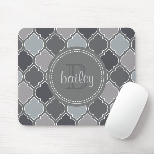 Monogrammed Gray Modern Lattice Pattern Muismat (Met muis)