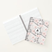 Monogrammed Gray Pink Patterned Whimsical Flowers Notitieboek (Binnen)