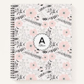 Monogrammed Gray Pink Patterned Whimsical Flowers Notitieboek (Voorkant)