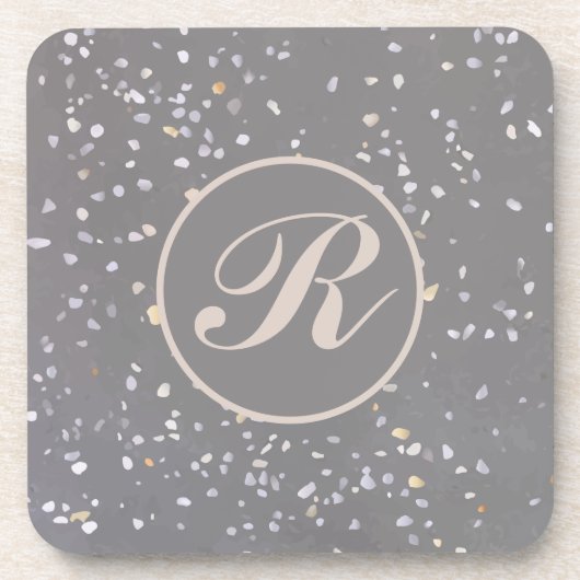 Monogrammed Gray Terrazzo Stone Bier Onderzetter (Voorkant)