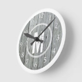 Monogrammed Gray White Distress Wood Ronde Klok (Hoek)