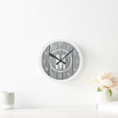 Monogrammed Gray White Distress Wood Ronde Klok (Huis)