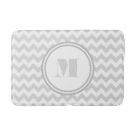 Monogrammed Gray White Striped Chevron Pattern Badmat