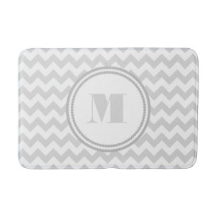 Monogrammed Gray White Striped Chevron Pattern Badmat