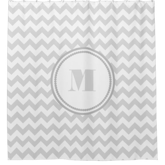 Monogrammed Gray White Striped Chevron Pattern Douchegordijn (Voorkant)