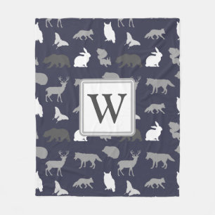 Monogrammed - Gray Woodland Creats Fleece Deken