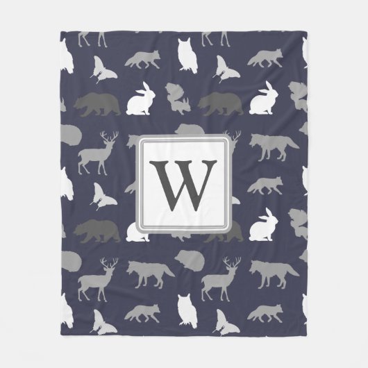 Monogrammed - Gray Woodland Creats Fleece Deken (Voorkant)