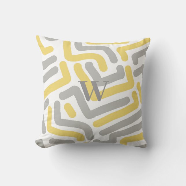 Monogrammed Gray Yellow Modern Geometric Kussen (Voorkant)