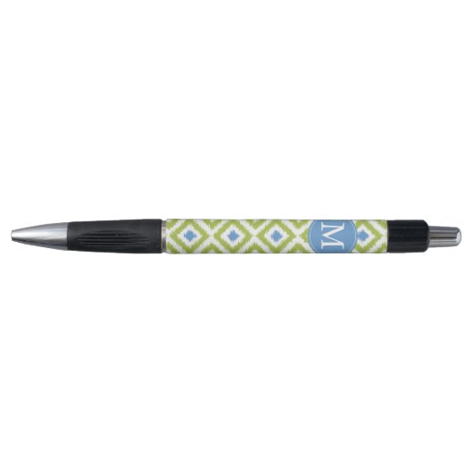 Monogrammed Green and Blue Diamonds Ikat Pattern Pen (Voorkant)
