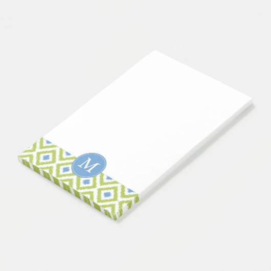 Monogrammed Green and Blue Diamonds Ikat Pattern Post-it® Notes (Schuin)