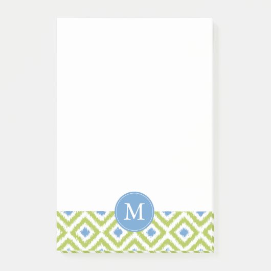 Monogrammed Green and Blue Diamonds Ikat Pattern Post-it® Notes (Voorkant)