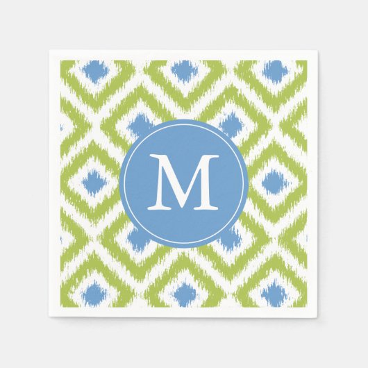 Monogrammed Green and Blue Ikat Diamonds Pattern Servetten (Voorkant)