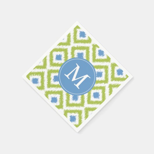 Monogrammed Green and Blue Ikat Diamonds Pattern Servetten (Hoek)