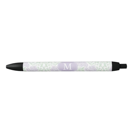 Monogrammed Green and Lavender Floral Damask Zwarte Inkt Pen (Voorkant)