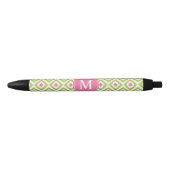 Monogrammed Green and Pink Diamonds Ikat Pattern Zwarte Inkt Pen (Voorkant)