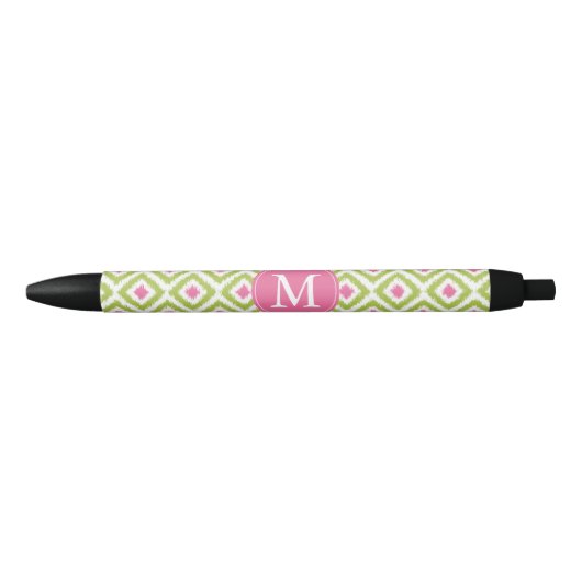 Monogrammed Green and Pink Diamonds Ikat Pattern Zwarte Inkt Pen (Voorkant)