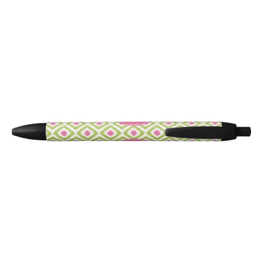 Monogrammed Green and Pink Diamonds Ikat Pattern Zwarte Inkt Pen (Achterkant)