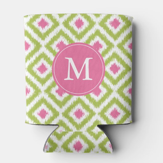 Monogrammed Green and Pink Diamonds Pattern Blikjeskoeler (Achterkant)