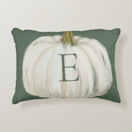 Monogrammed Green and White Herfst Pumpkin Accent Kussen