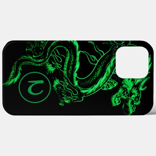 Monogrammed Green Asian Dragon Case-Mate iPhone Case (Achterkant (horizontaal))