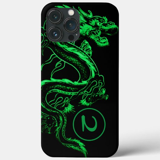 Monogrammed Green Asian Dragon Case-Mate iPhone Case (Achterkant)