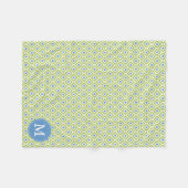 Monogrammed Green Blue Diamonds Ikat Pattern Fleece Deken (Voorkant (Horizontaal))