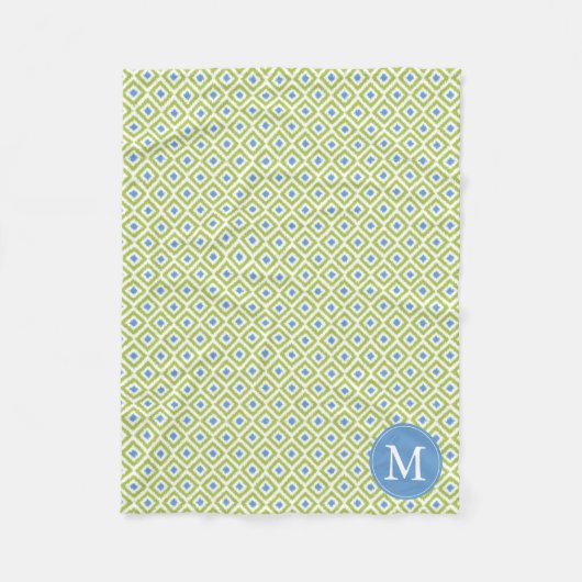 Monogrammed Green Blue Diamonds Ikat Pattern Fleece Deken (Voorkant)
