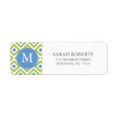 Monogrammed Green Blue Ikat Pattern Etiket (Voorkant)