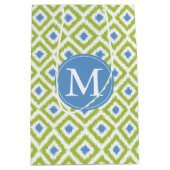 Monogrammed Green Blue Ikat Pattern Medium Cadeauzakje (Voorkant)