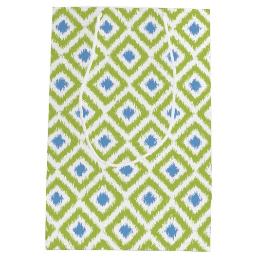 Monogrammed Green Blue Ikat Pattern Medium Cadeauzakje (Achterkant)